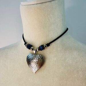 Sterling Silver Heart Pendant Choker Necklace on Adjustable Cord